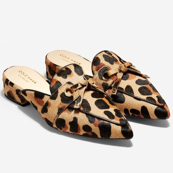 Cole Haan Emily Leopard Leather Mules Flats Sandal - Picture 1 of 16